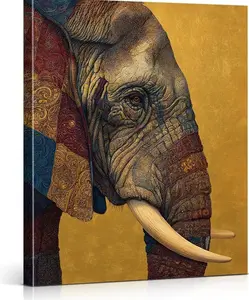 Ethnic Elephant Wall Art Print Vintage Elephant Picture Painting Aesthetic Animal Wall Decor for Home Living Room Bedroom 8x10 Canvas Frameless Poster W