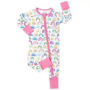Prints Bamboo Viscose Soft Comfortable Baby Convertible Footies Pajamas Toddle Kid sTwo Way Zip Long Sleeves Sleepwear Romper