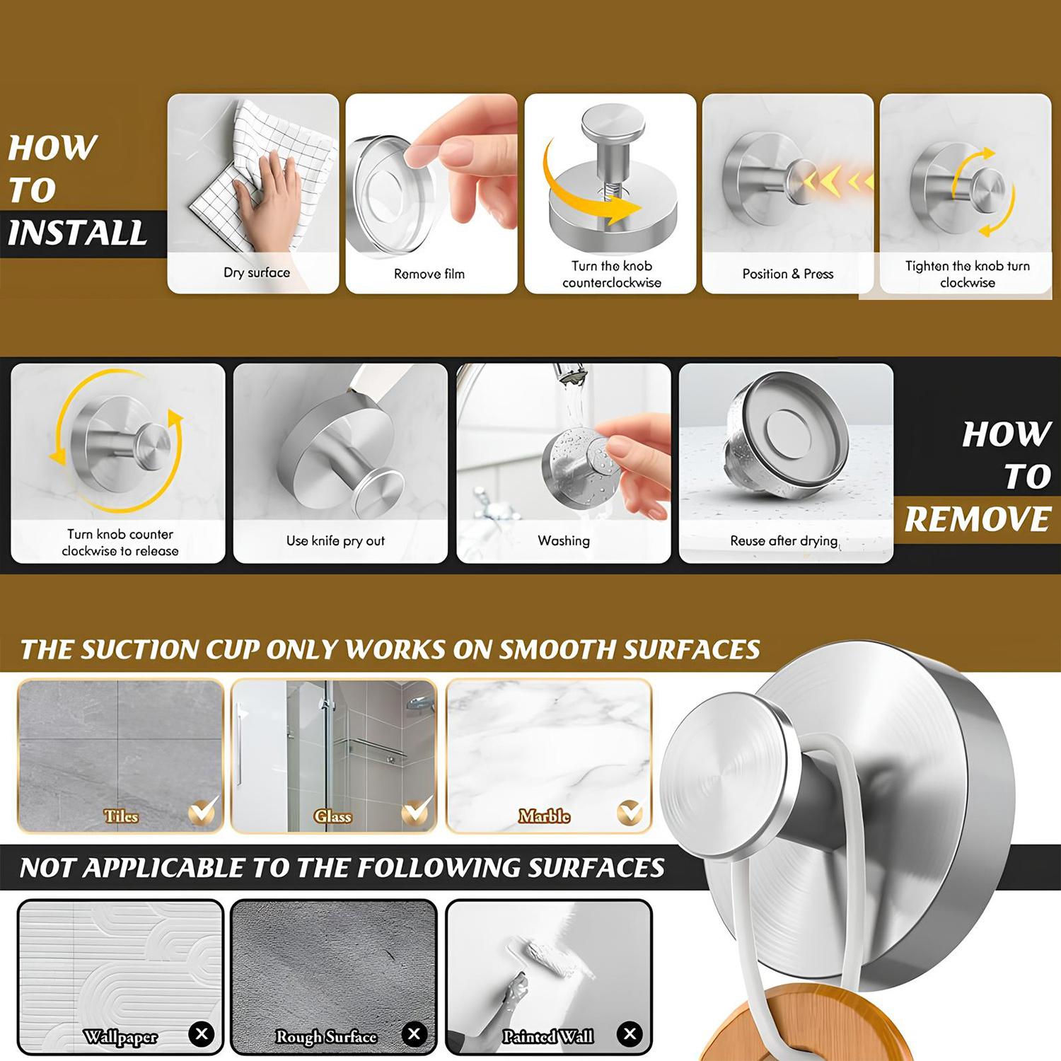 No glue left Suction Cup Hooks for Shower(2 PCS), Removable Towel Hooks for Bathroom Window Glass Door Wall,Bath Robe Looafh Wreath Hook for Hanging,christmas gift ideas Windows,