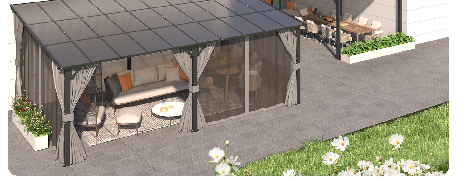 【Multiple packages arrived at different times】AECOJOY Gazebo for Patio, Hard Top Large Wall-Mounted Heavy Duty Gazebo Pergola with Curtains and Mosquito Netting Outdoor Canopy Shelter Outdoor Canopy Sun Parasol Umbrella
