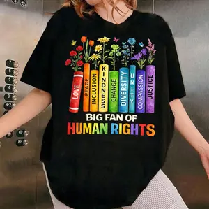 Floral Book Big Fan of Human Rights Shirt, Human Rights Liberal Protest Tees, Rainbow LGBT, Equality Sweat, Social Justice Gift For Activist