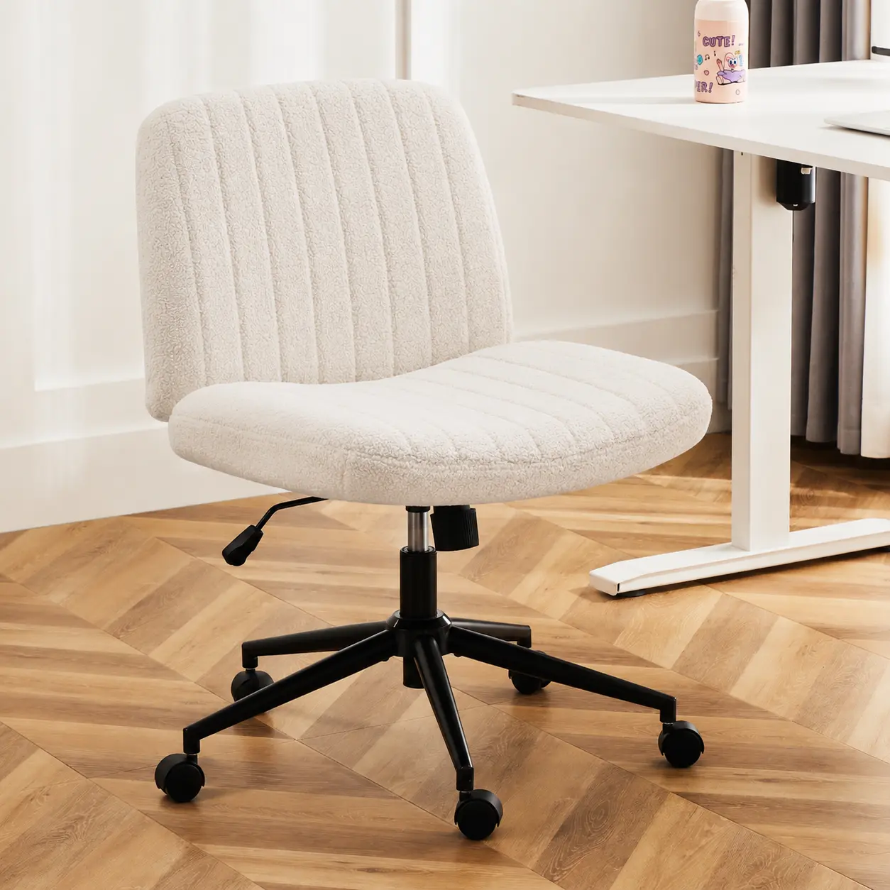 Height Adjustable Criss Cross Chair with U-Shaped Cushion and Dual-Purpose Base, Wide Swivel Desk Chair for Home Office