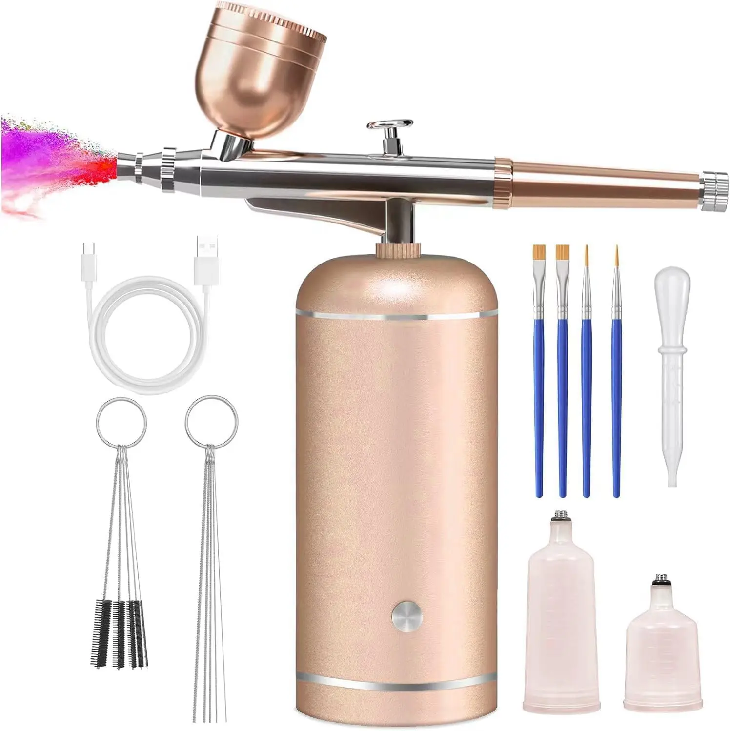 Cordless Rechargeable Airbrush Kit with Adjustable 48PSI High-Pressure Compressor, 0.3mm Nozzle, Non-Clogging Air Brush & Cleaning Brush for Nail Art, Makeup, Cake Decorating Water Proof Aluminium Adjustable