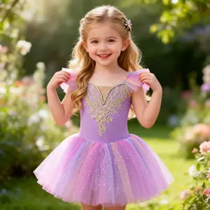 Girls' Rainbow Gradient Princess Dress, Sequin Tulle Butterfly Sleeve Ballet Tutu, Perfect for Birthday Parties & Dance Performances