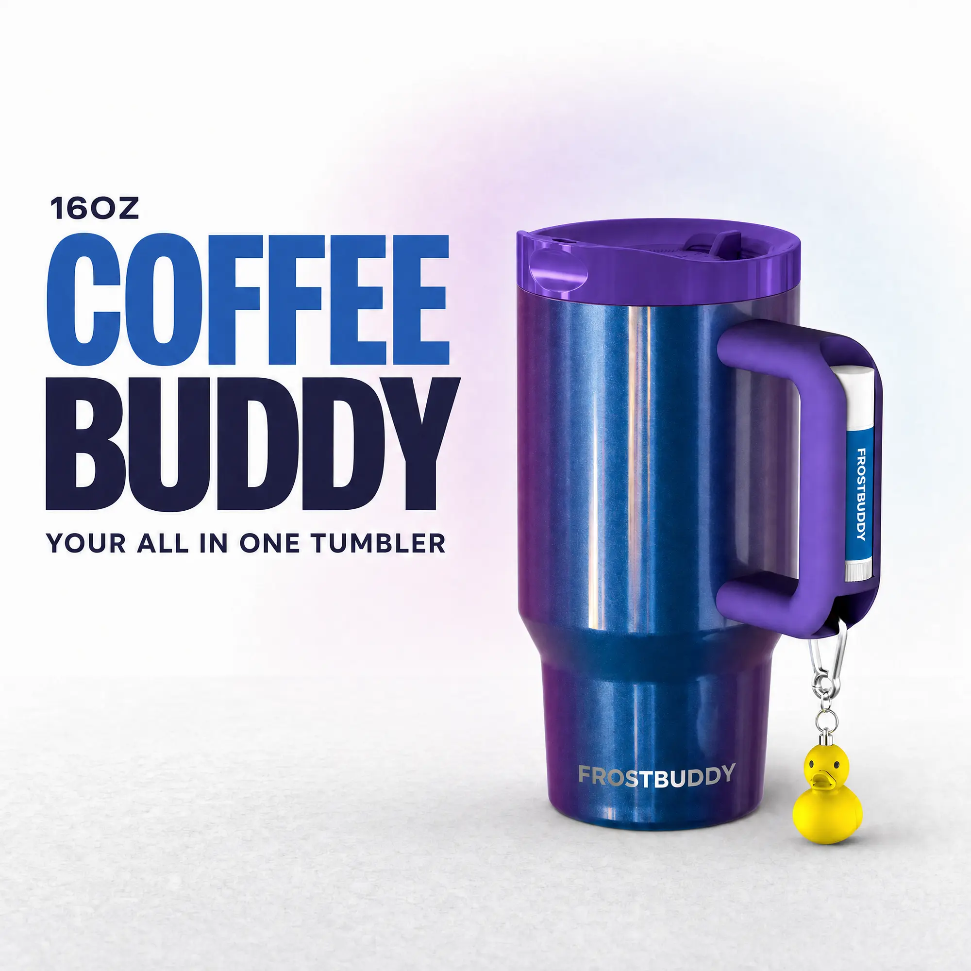 Coffee Buddy - 16oz Stainless Steel - Vacuum Sealed Tumbler with Handle & 2-in-1 Spill Proof Lid Portable Drinkware for Hot & Cold Beverages - Flasks - Thermal Cup