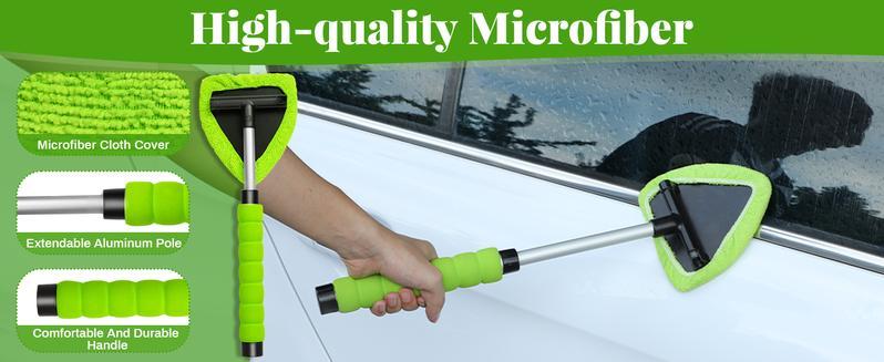 Windshield Cleaning Tool and Extendable Handle,Car Window Cleaner with Microfiber Pads,Auto Glass Cleaning Tool for Interior Windshield, Automotive Cleaning Accessories Car Detailing Products summerwins