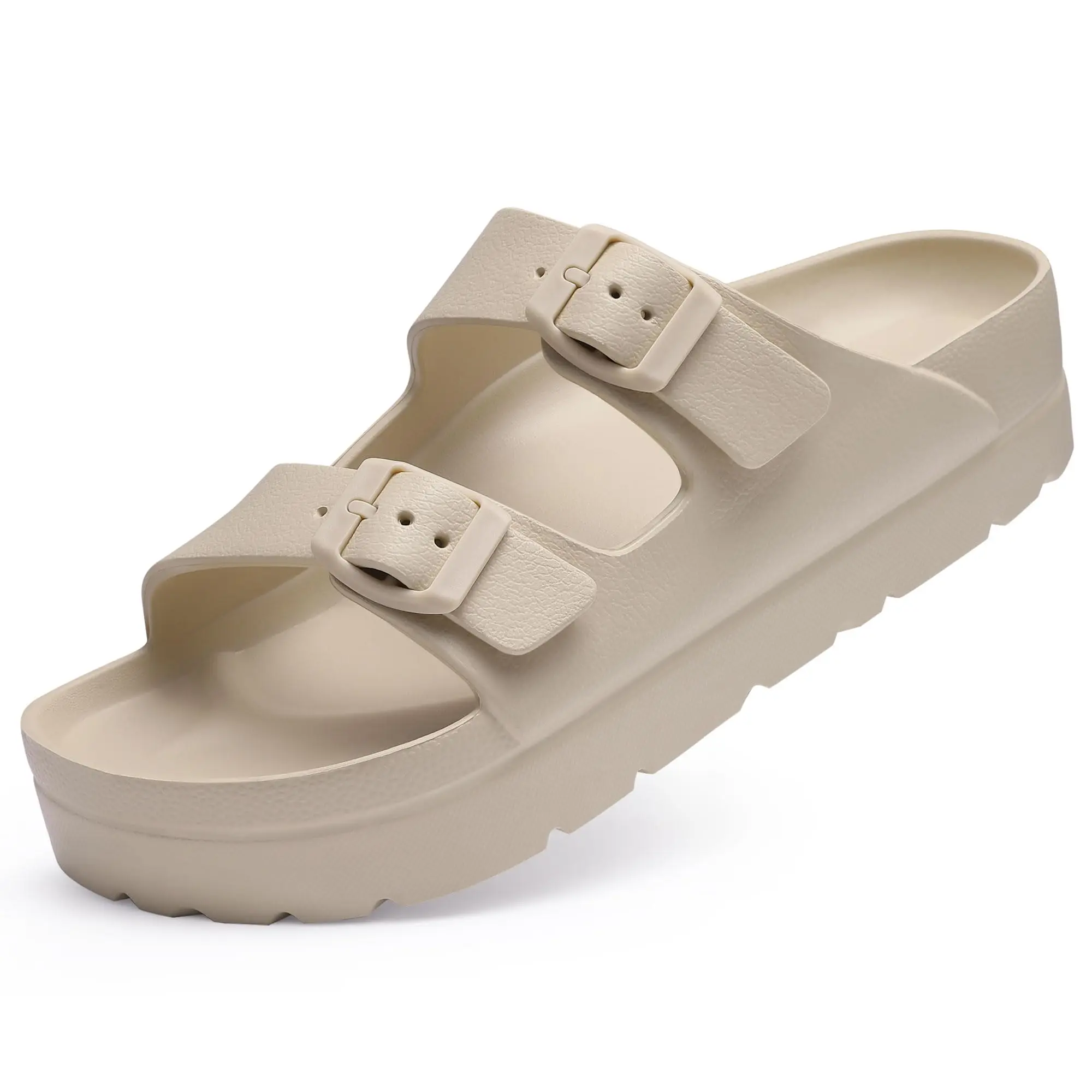Women's Platform Sandals - Chunky EVA Slides with Arch Support, Adjustable Buckles for Adjustable Fit, Lightweight Cushioned for Long Walks, Double Strap Summer Beach Shoes (Store in Cool, Dry Place), Women's Sandals, Avoid Prolonged Sunlight Exposure, We