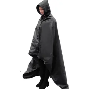 Wearable Hooded Stadium Blanket – Waterproof Windproof Fleece Outdoor Blanket for Camping, Sports, Beach & Picnic (79"x56")