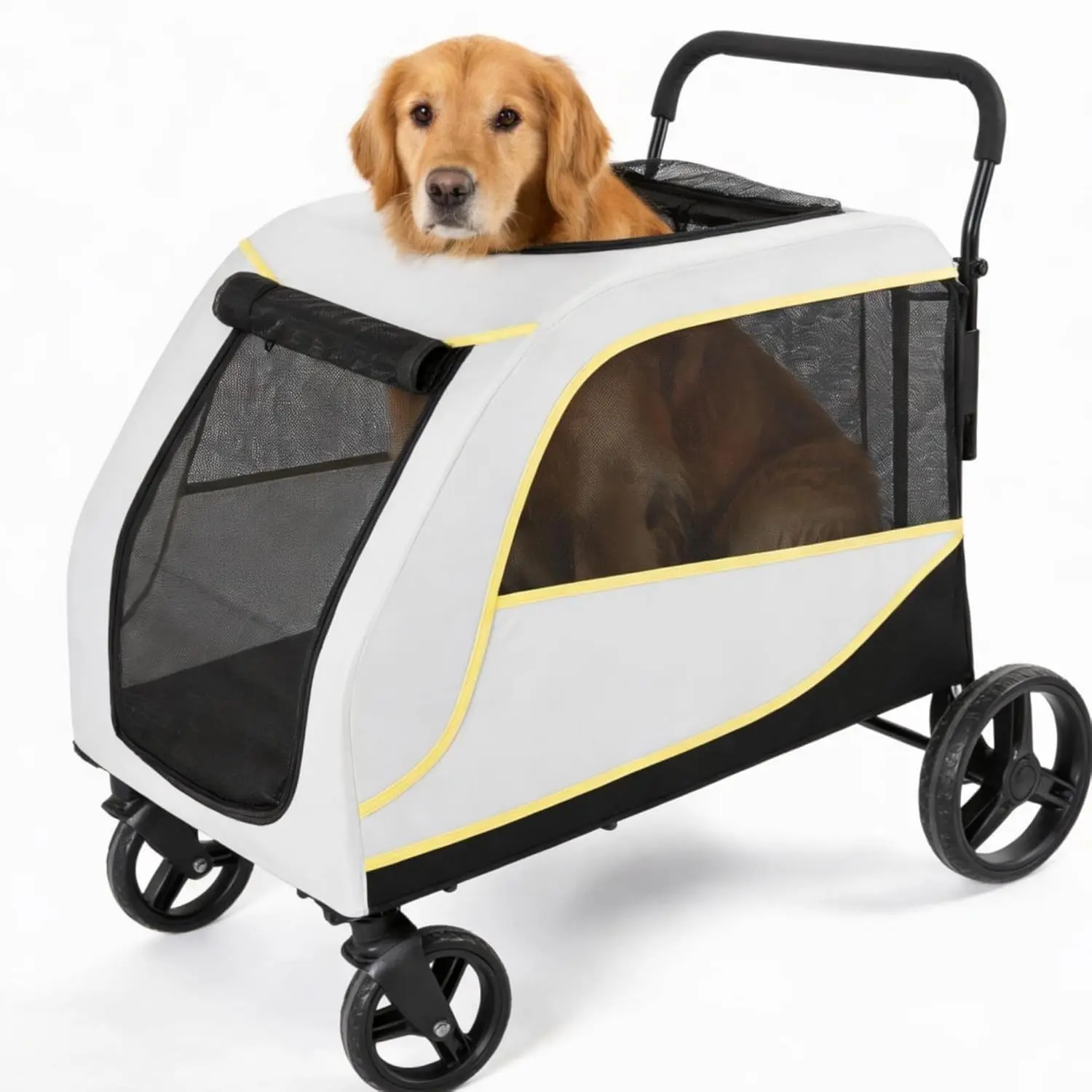 Garvee 2-in-1 Foldable Pet Stroller for Large and Medium Dogs and Cats with Mesh Windows, Adjustable Handle, 360° Wheels, Drink Holder, Supports up to 50 kg