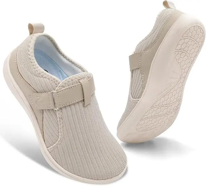 Leisfit Women's Wide Width Walking Shoes, Knit Athleisure Sneakers with Adjustable Strap, Non Slip Soles with Good Grip and Traction for Neuropathy & Work, Non Slip Shoes, Lightweight Breathable Shoes,shoes for back to school,back to school shoes