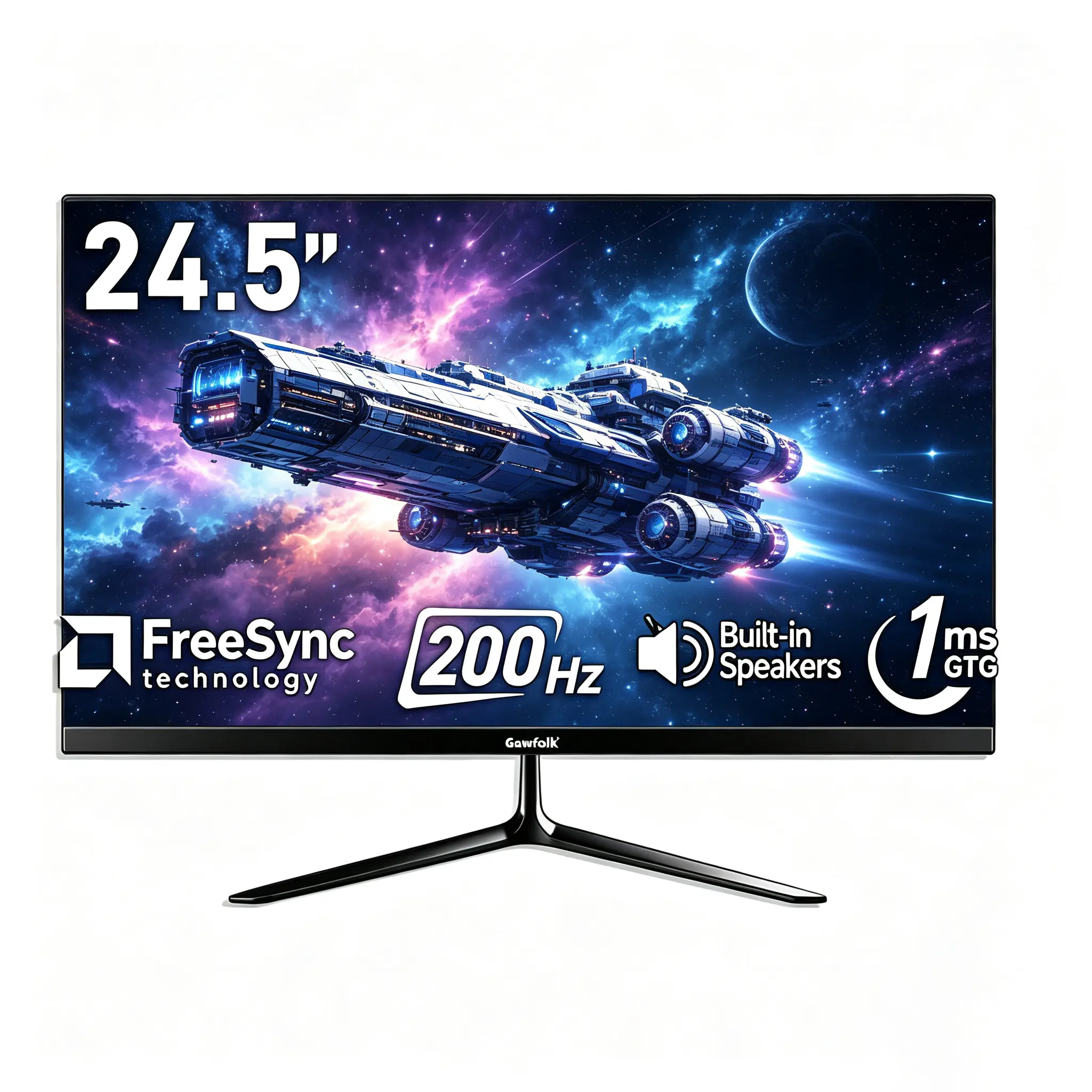 Gawfolk 24.5" 200Hz FHD Gaming Monitor - 1080P, 1ms GTG, FreeSync, 99% sRGB, Built-in Speakers, Flicker-Free, Frameless, HDMI & DP, 75x75 VESA Wall Mountable, Monitors, PC Accessories, Gamer Stuff, Geek Gift