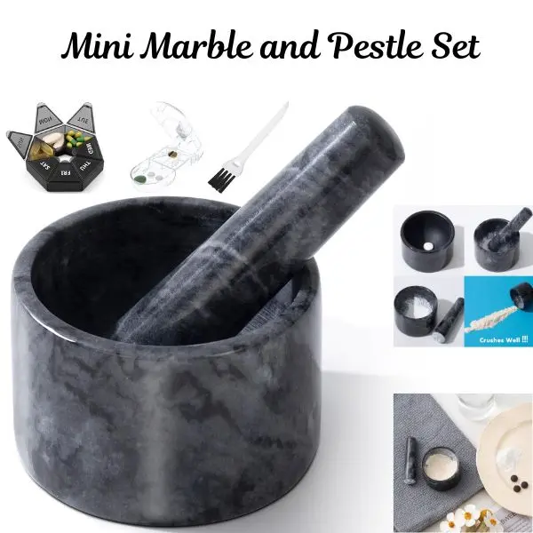 Mini Marble Pill Crusher and Grinder, Portable Tablet Crusher for Fine Powder, Easy Pill Grinder for Arthritic Hands, Mortar and Pestle Style Medication Crusher for Vitamins, Tablets & Supplements