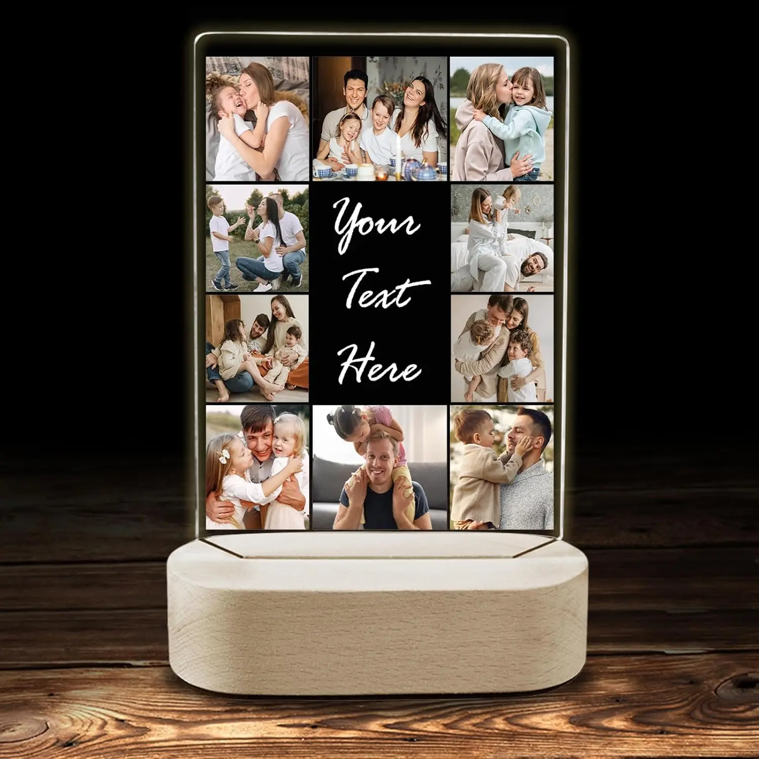 Personalized Acrylic Pendants & Wood Plaques with Soft Warm LED Night Lights - Acrylic Desktop Plaque, Customized Decoration, Heart/Round/Square Shapes, Home Decor Shadow Signs, Tabletop Accessories, Romantic Occasion Gift for Anniversary Weddings