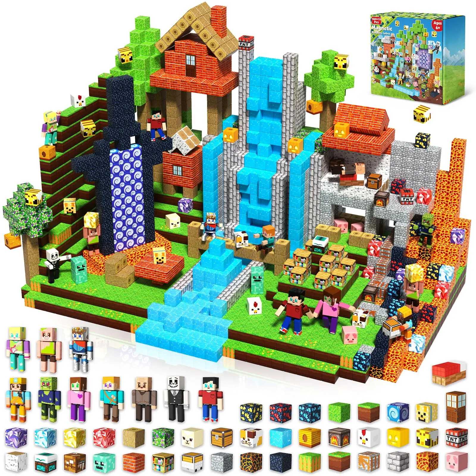 10 Action Figures+464PCS Magnetic Blocks