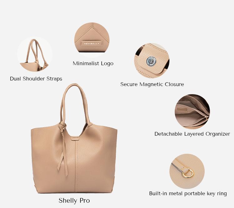NEWBELLA Shelly Collection 2 PCS Set Top Handle Bag- PU leather with large capacity tote bag, casual daily use solid color Beige Luxury,FallFreshness