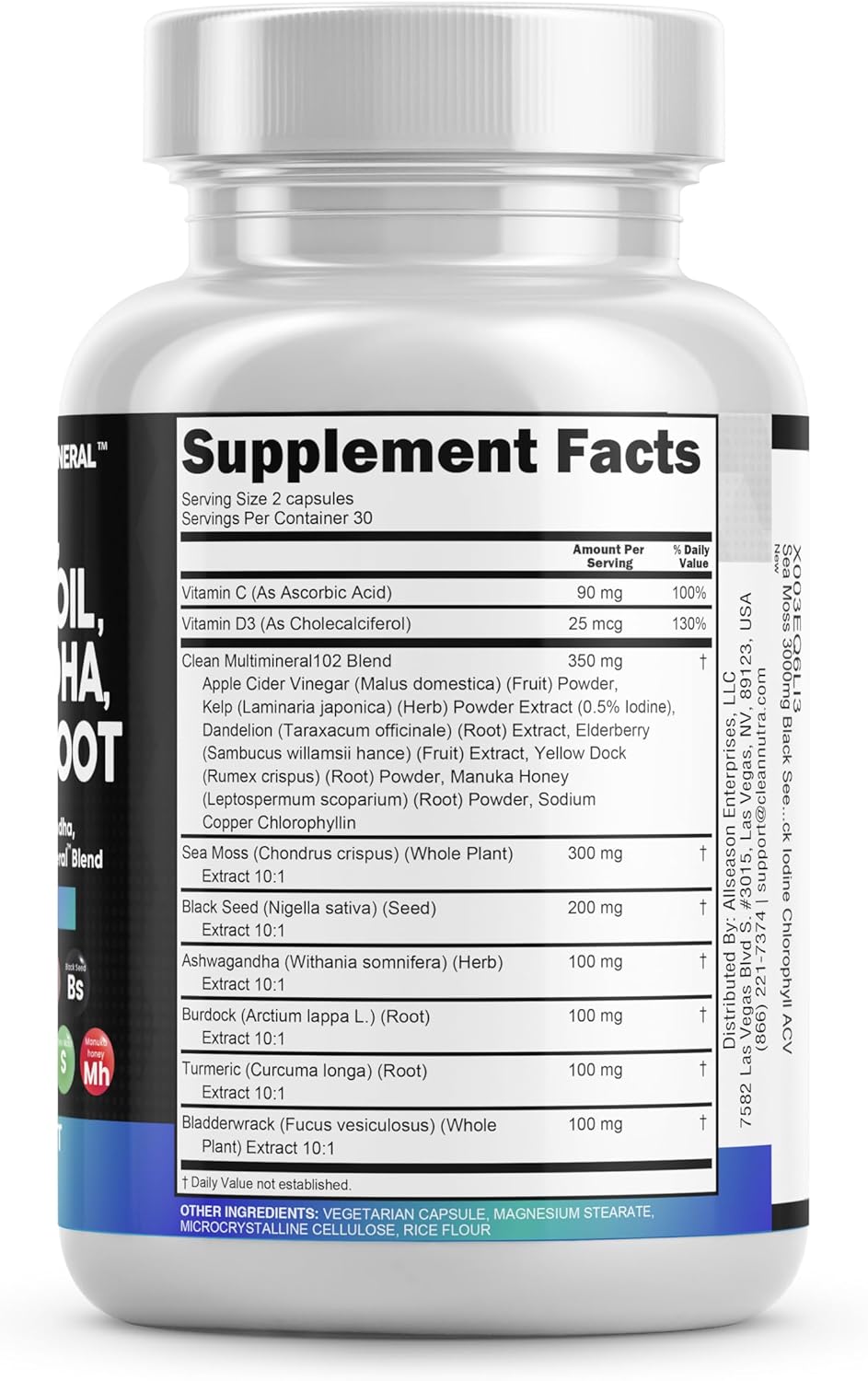 Clean Nutraceuticals Sea Moss Black Seed Oil Ashwagandha Supplement Turmeric, Bladderwrack, Burdock, Vitamin C, Vitamin D3 with Elderberry Manuka Supplement Capsules – MultiMineral Clean Nutraceuticals Sea Moss Black Seed Oil Ashwagandha Supplement Turmeric, Bladderwrack, Burdock, Vitamin C, Vitamin D3 with Elderberry Manuka Supplement Capsules – MultiMineral