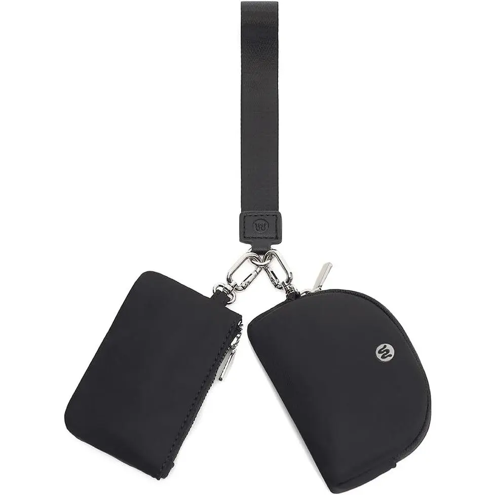 Mini Zip Around Wristlet Wallet for Women Dual Pouch Detachable Coin Purse Keychain Small Wallet Portable Card Holder Travel Everyday Essentials Black 2 Pack campingessentials