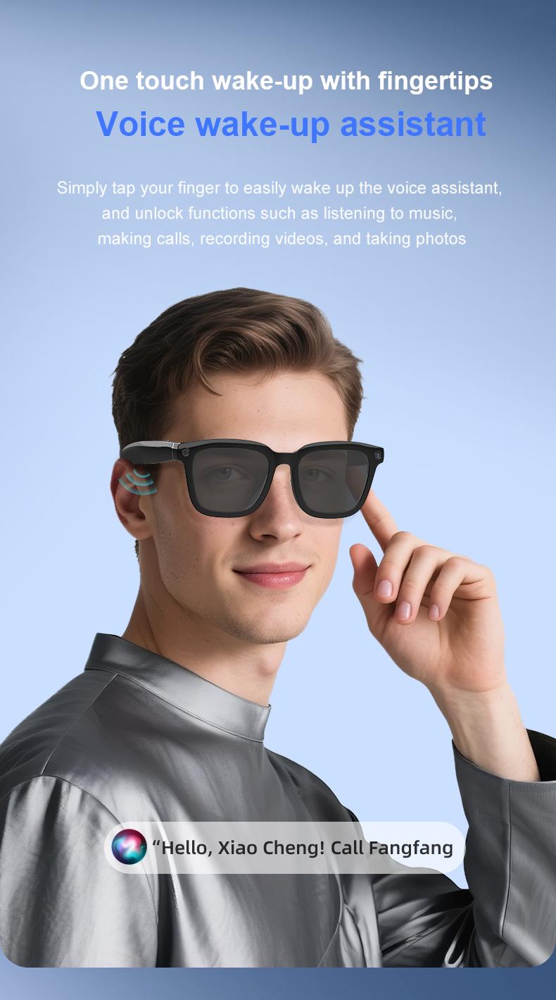 Smart Bluetooth Glasses with Camera, 1080p Video Recording Wearable Glasses, Multifunctional Wireless Audio Glasses with Headphone, Outdoor Sports Camera Sunglasses with Intelligent Voice Assistant, Anti-blue Light Protection Eyeglass