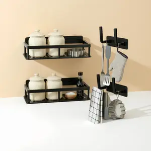 2-Pack No-Drill Wall Storage Shelves with Hooks - Damage-Free Space-Saving Organizer for Bathroom, Kitchen & Bedroom Strong Adhesive Multi-Layer Rack decor hanger Mount hanging everyday holder multi-warehouse shipping Mounted