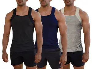 Square Cut G-unit Style Tank Top | Athletic Dry Fit | Black/Grey/Navy Men's (3 Pack)