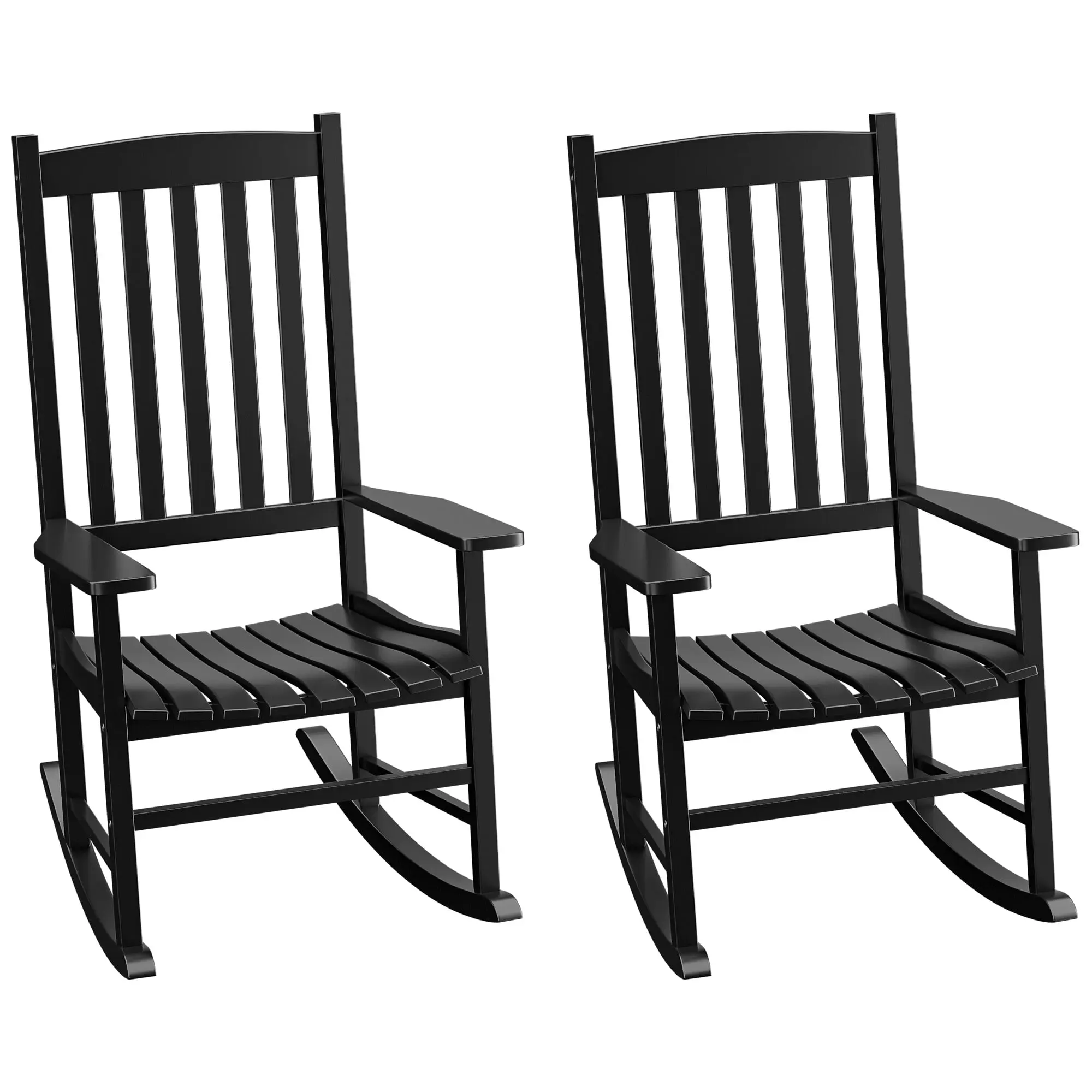 Segawe 2-Piece High Back Hardwood Outdoor Rocking Chair Set - Durable Hardwood Construction, Quick Assembly, Easy Maintenance, Black Porch Patio Furniture,summerwins,home decor,camping essentials