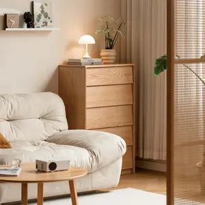 YESWOOD 100% Solid Wood Nightstand, Oak Wood 5 Drawers Nightstand for Bedroom, Natural Wood Side Table, Wooden Closet Storage Organizer for Bedroom, Living Room, Hallway, 24" W x 15.8" D x 42" H