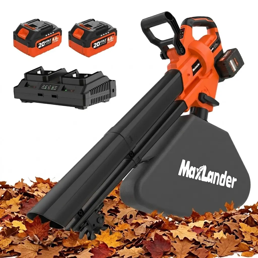 MAXLANDER 40V Power Cordless Leaf Mulcher Vacuum Chopper, 40L Bag, 6 Speeds, 170MPH Turbo, 2 Batteries & Fast Charger Included (Leaf Mulching Function)