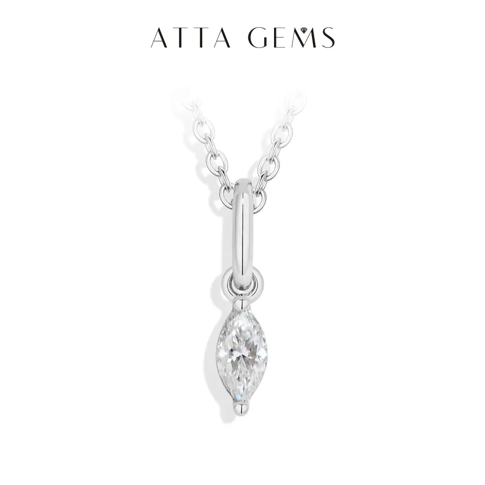 ATTAGEMS 925 Sterling Silver Necklace with Marquise Cut Moissanite, Unisex Pendant for an Elegant Look, Ideal for Engagement and Daily Wear, Chain Necklaces, Necklace Pendant Jewelry tiktokshopbacktoschool N070