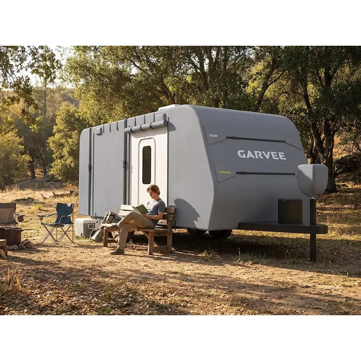 Garvee RV Cover for Travel Trailers, Waterproof & Breathable Camper Cover with Zipper Door for Outdoor Storage, All-Season Protection for Storage and Weather Defense, 27-30ft