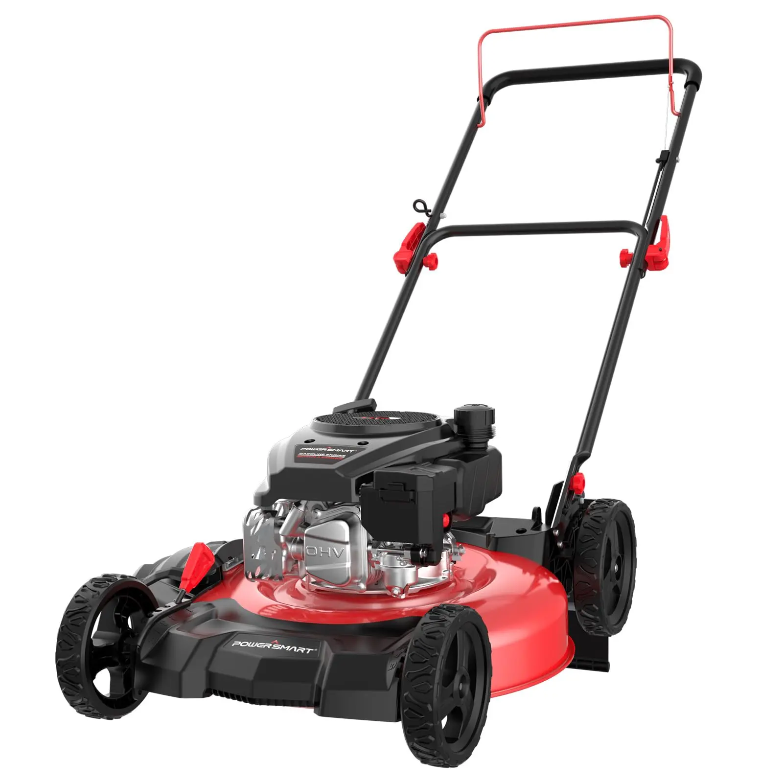 PowerSmart Gas Powered Lawn Mower (18"/21" DV8618C/DV8621C) - 144cc 4-Cycle OHV Engine, Steel Deck, Auto Choke, 2-in-1 Mulch & Side-Discharge, 6-Position Adjustable Cutting Height, Folded Handle, Foldable Design for Easy Storage, Garden Lawn Care Tool, 2I
