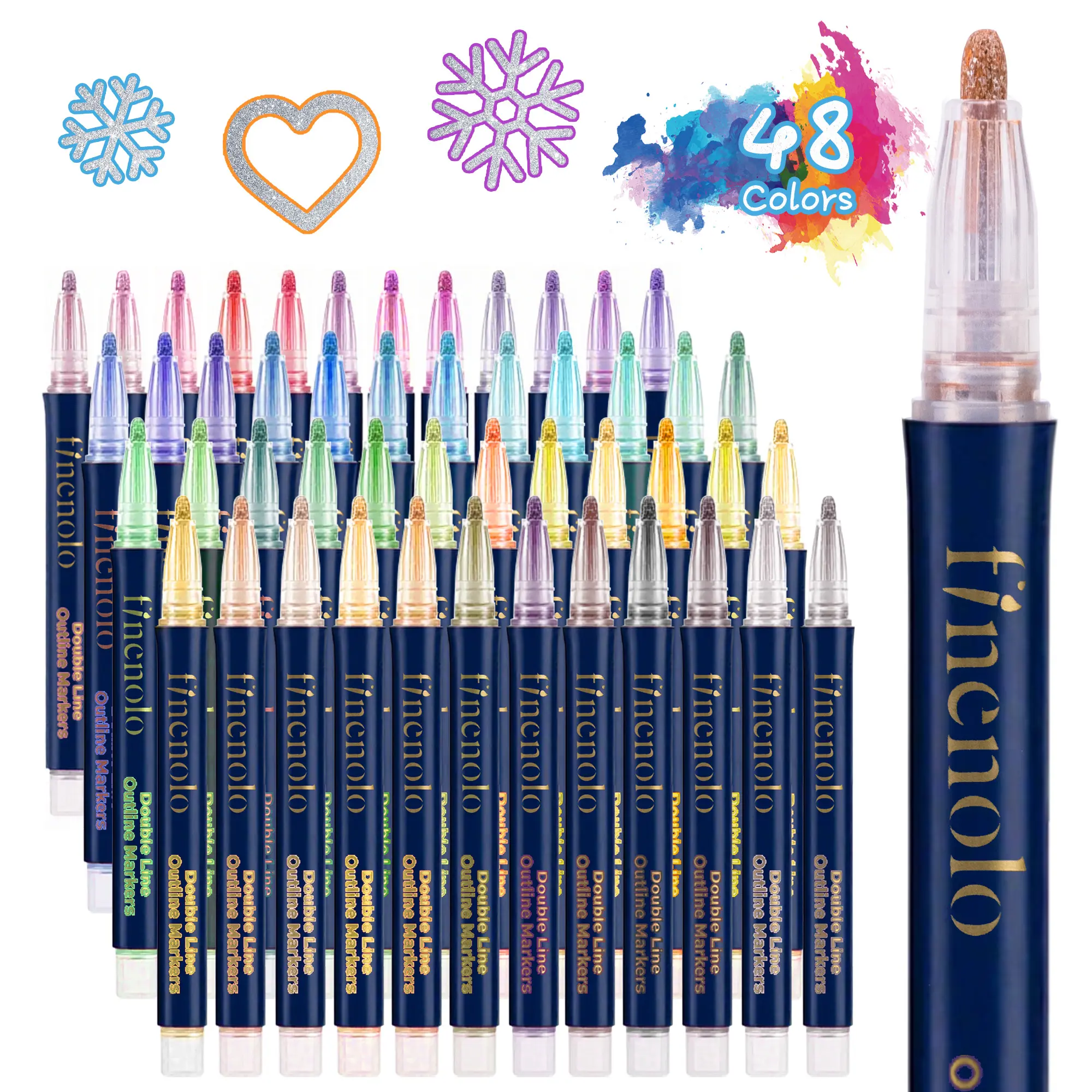 DealsforYouDays FINENOLO Outline Shimmer Markers 36 & 48 Glitter Metallic Gel Pens for Kids Girls Boys Ages 4-16 Trendy Art Crafts School Journaling Supplies Perfect for Christmas Birthday Gifts