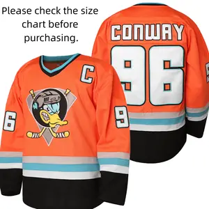 Mighty Ducks Jersey Movie Ice Hockey Jersey Charlie Conway #96 Adam Banks #99 90S Hip Hop Clothing for Party 100% Polyester Breathable Mesh Fabric Quick-Dry Micro-Elasticity Long Sleeve Christmas gifts UglySweater