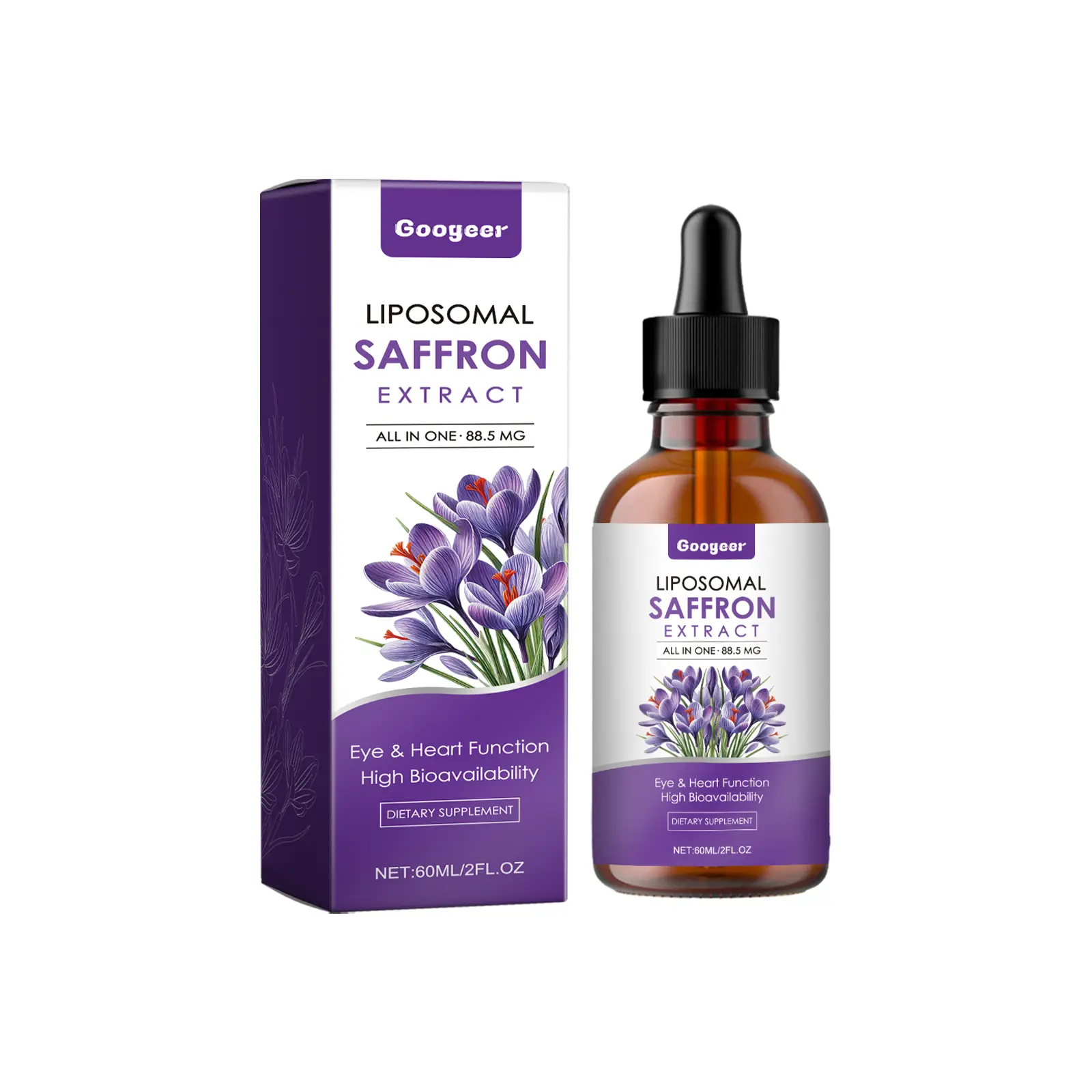 Googeer Liquid Saffron Herbal Drops - Natural Health, Botanical Formula with Peppermint Leaf for Youth & Eye Health, Dietary Support
