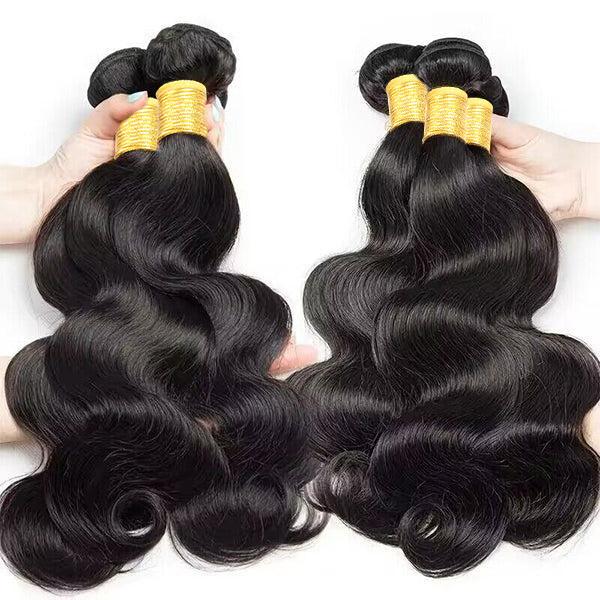 Body Wave Hair Bundles with Closure Brazilian Human Hair 3/4 Bundles with 4x4 2×6 Lace Closure Sew in