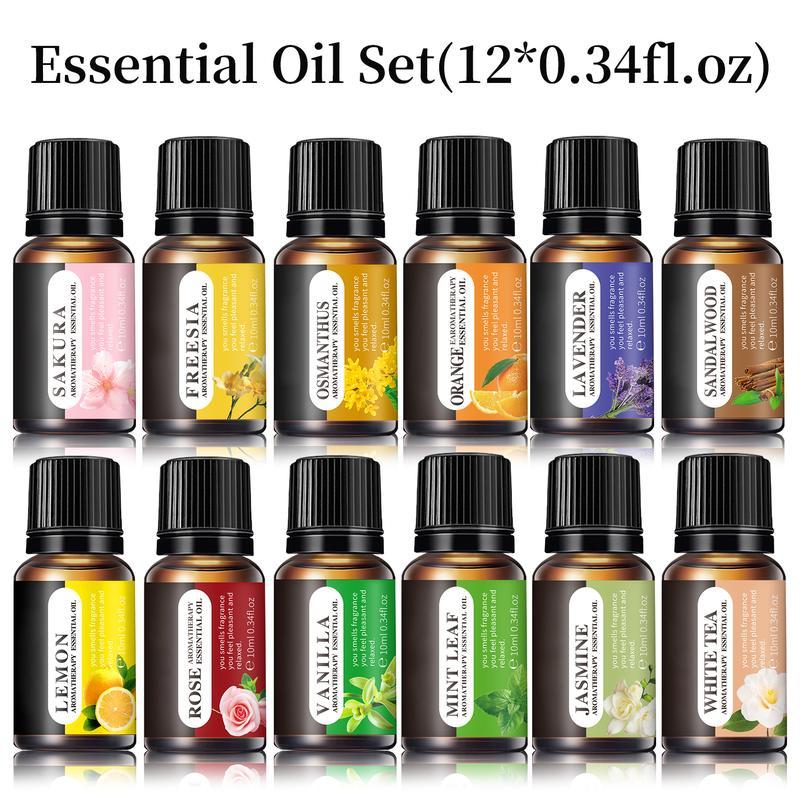 Essential Oils Set, 10 ML Bottles Set For Home Care, Fragrance, Humidifiers, Difusors & Aromatherapy Oils Set Gifts, Mint Leaf, White Tea, Lavender, Lemon, Orange, Osmanthus, Vanilla, Sakura, Rose, Freesia, Sandalwood, Jasmine