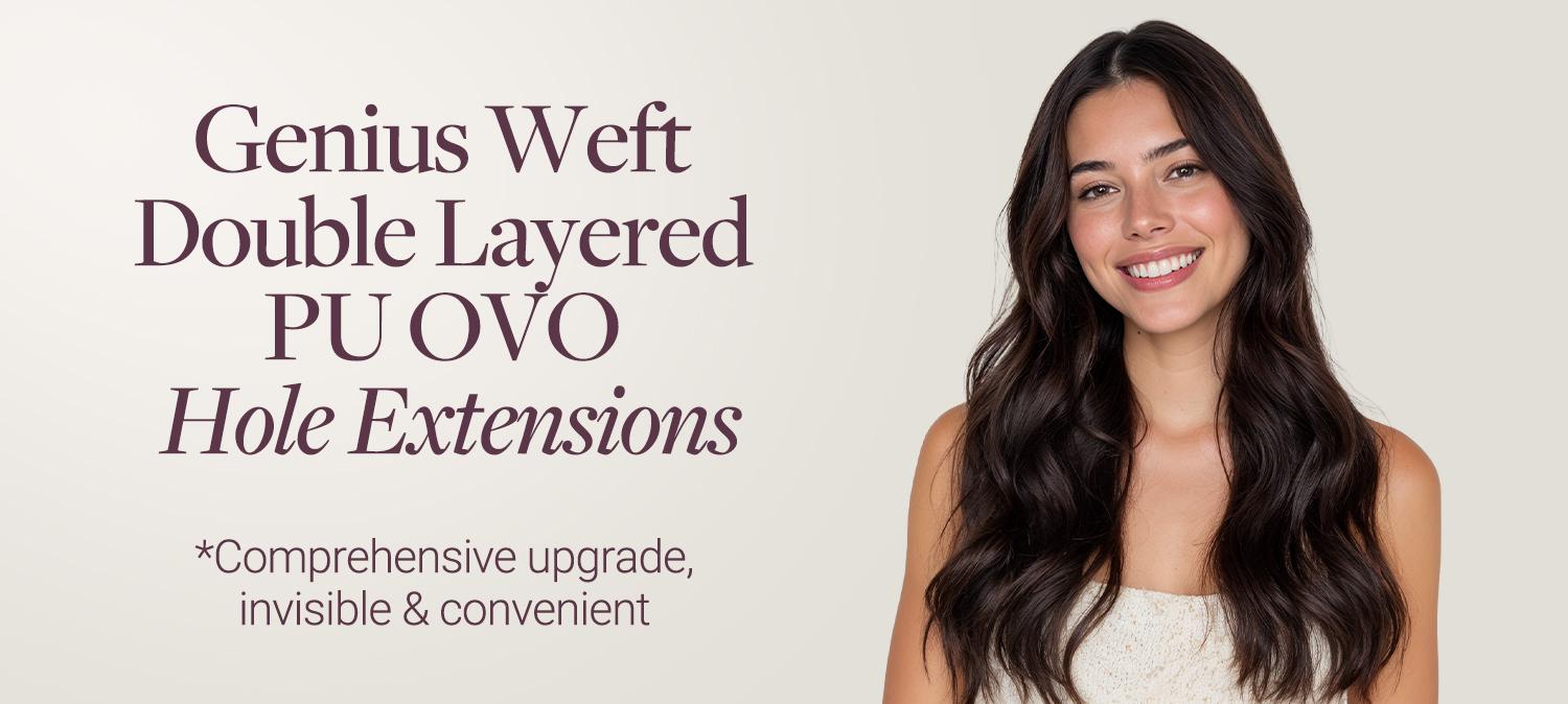 GOOGOO Butterfly Weft Extensions Human Hair Genius Weft PU Hole OVO Weft-thin,Double-layered One Piece Remy Human Hair
