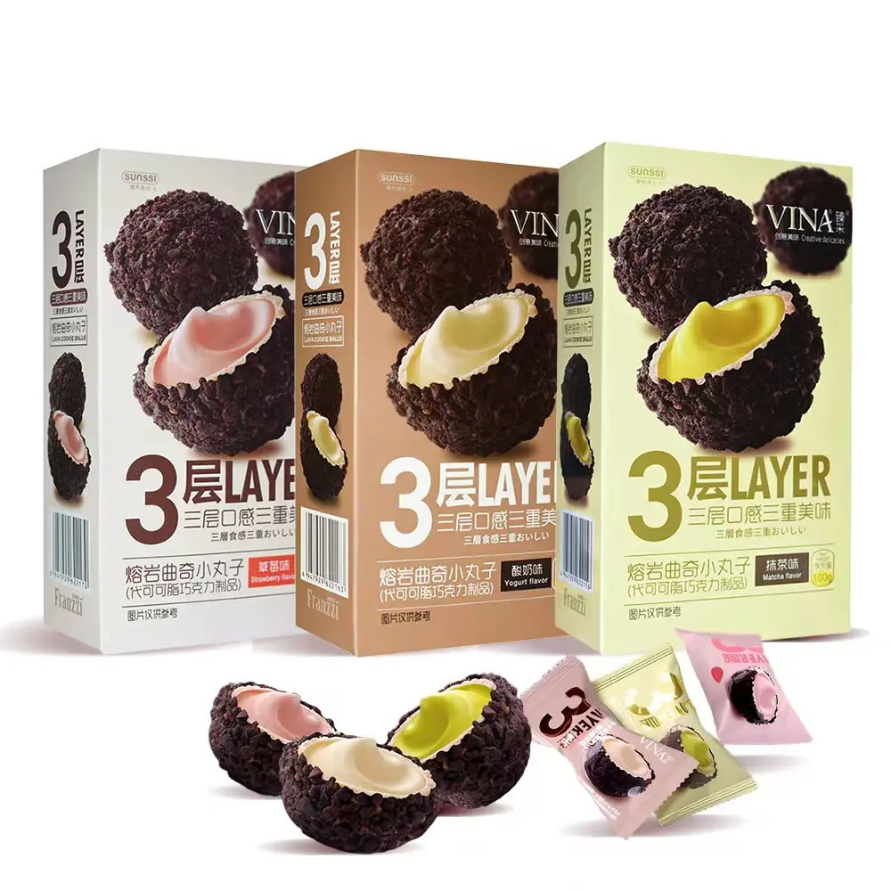 3-Layer Crispy Chocolate Cookies with Cream Filling Biscuit Snack Flavor