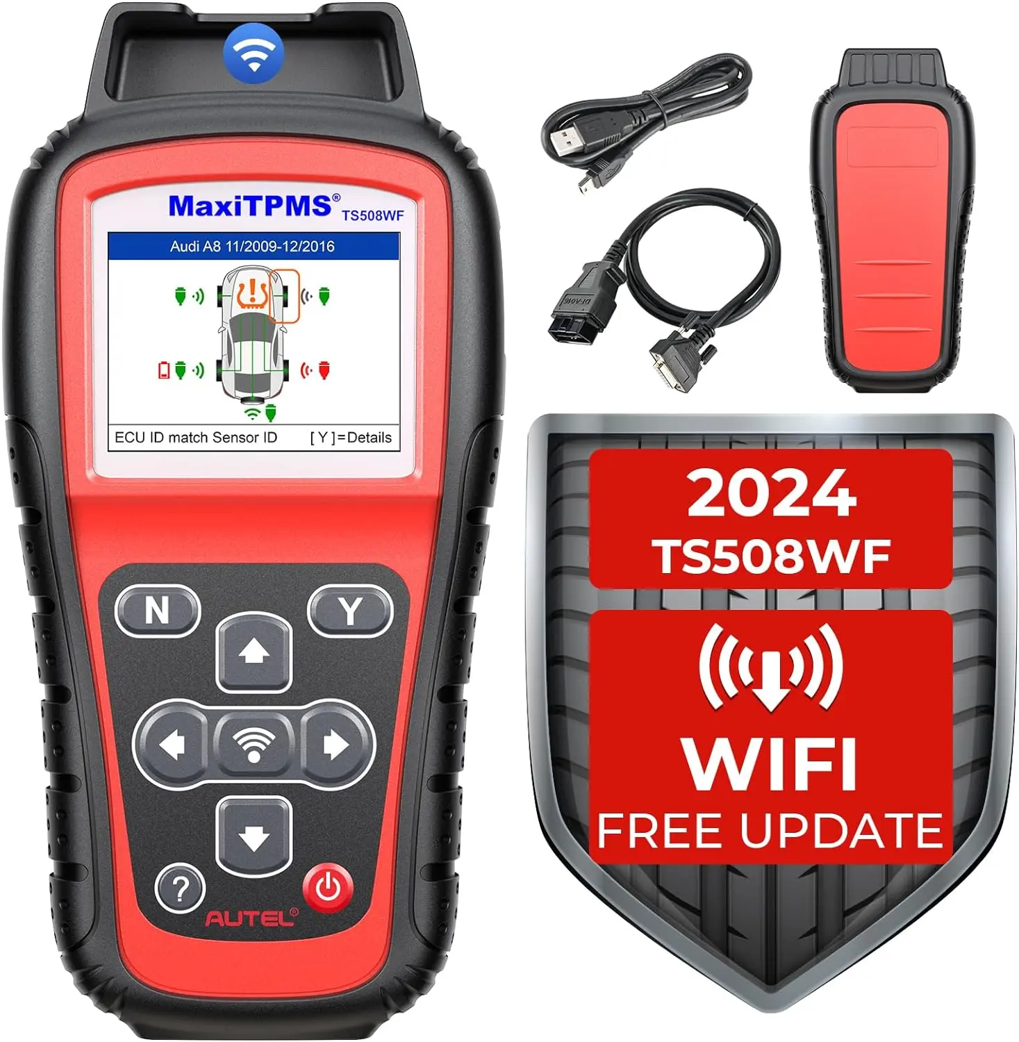 Autel MaxiTPMS TS508WF TPMS Tool, Enhanced TS508 Wi-Fi Version, Mx-Sensor TPMS Progamming Tool, TPMS Diagnosis, TPMS Live Data, TPMS Relearn Tool, Read/Clear TPMS DTCs