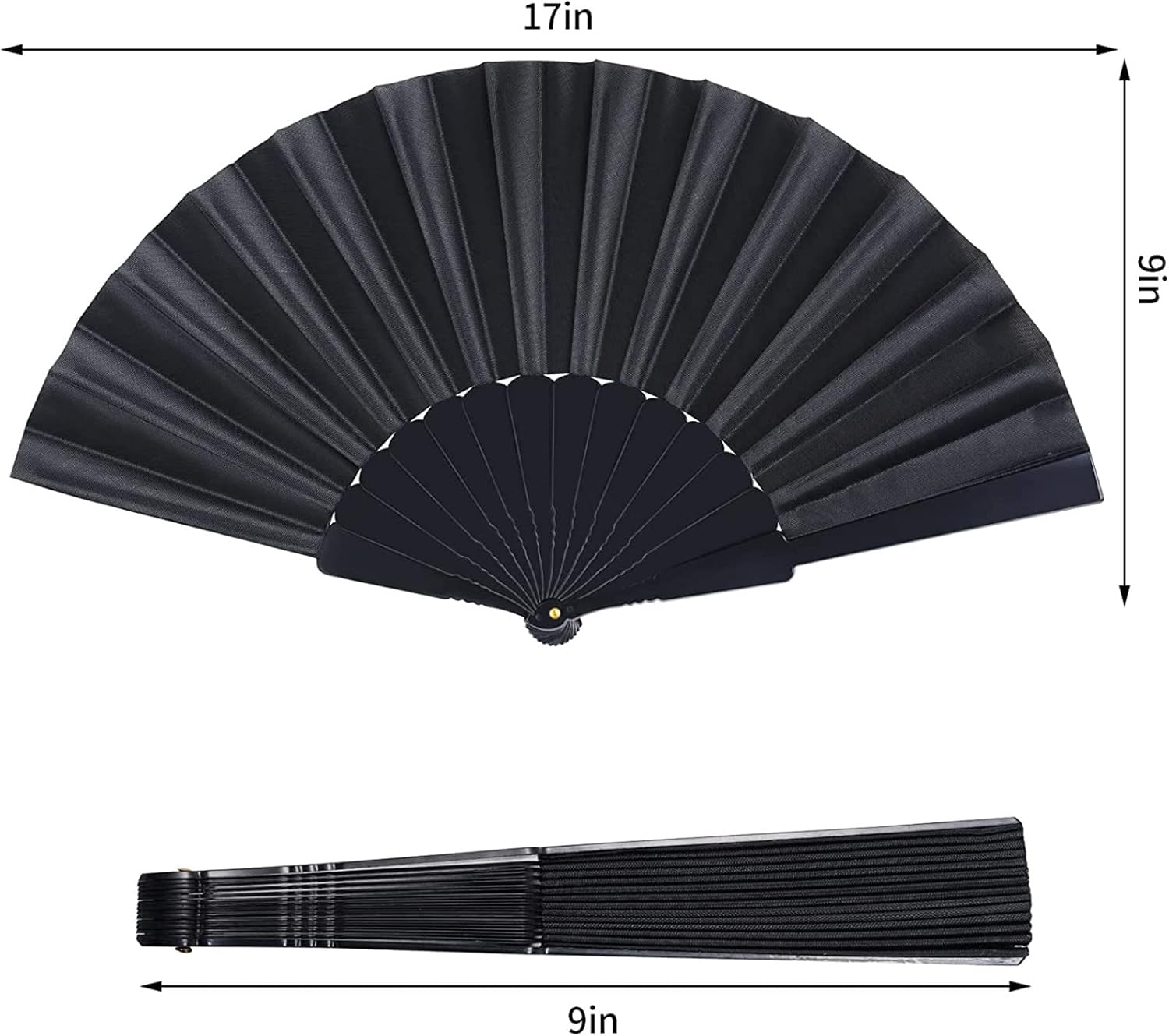 Black Folding Hand Fans Fabric Fans Chinese Japanese Style Summer Handheld Fan for Party, Wedding, Gifts, Wall Decoration,Photographic Props (Black-4pcs)