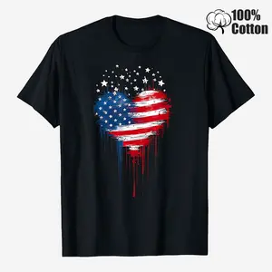 100%Cotton Patriotic Heart T-Shirt | Distressed American Flag Graphic Tee