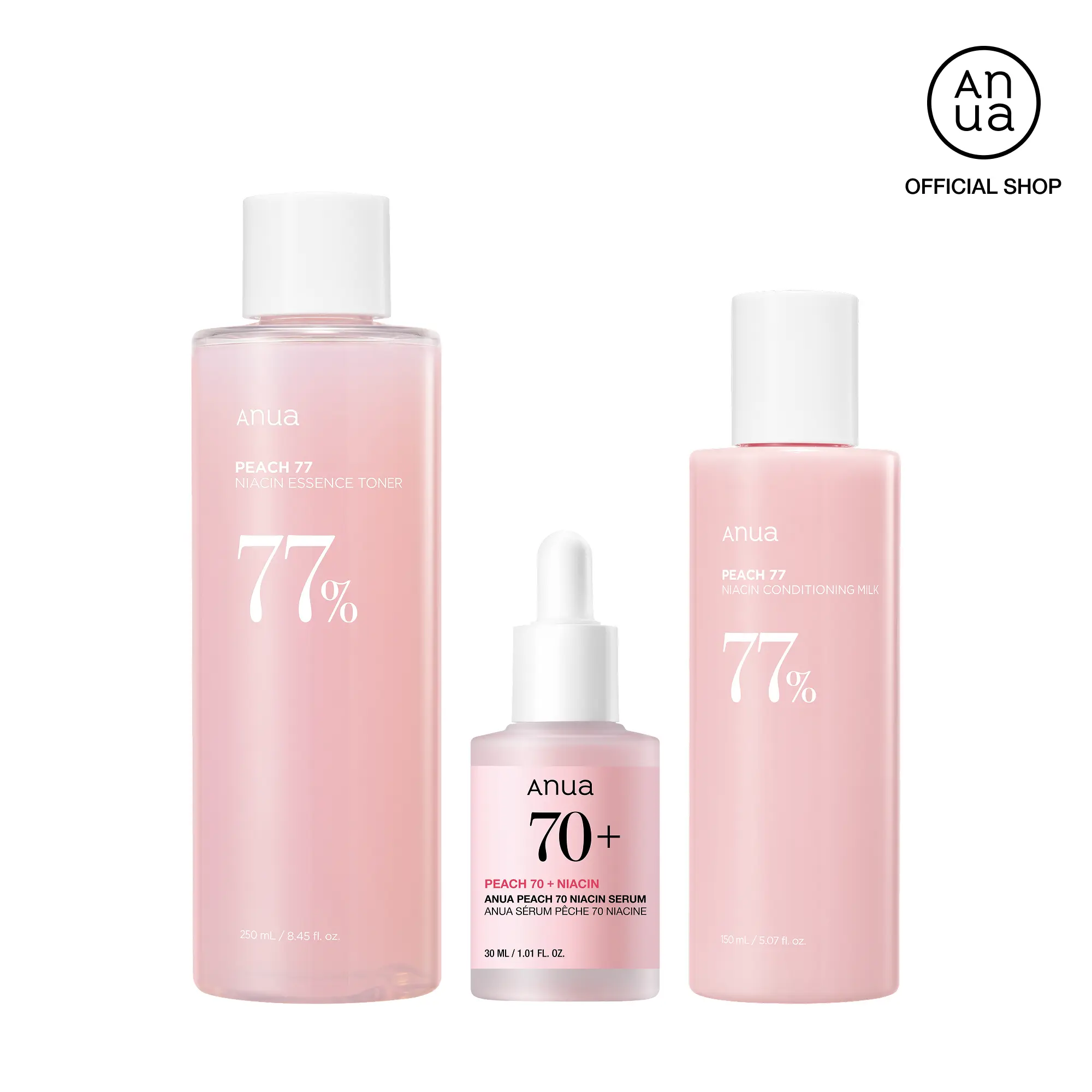 [Anua] BTS Pink Skincare Set (Milky Toner + Peach Niacinamide Serum + Lotion)｜Korean skincare, Niacinamide serum, brightening, moisture, hydrate, gentle