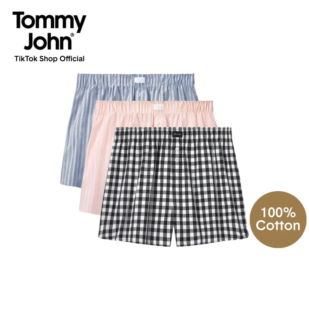 Tommy John Women’s Woven Boxer Shorts, 100% Cotton, Breathable Comfort, Plush Waistband, Tulip Hem