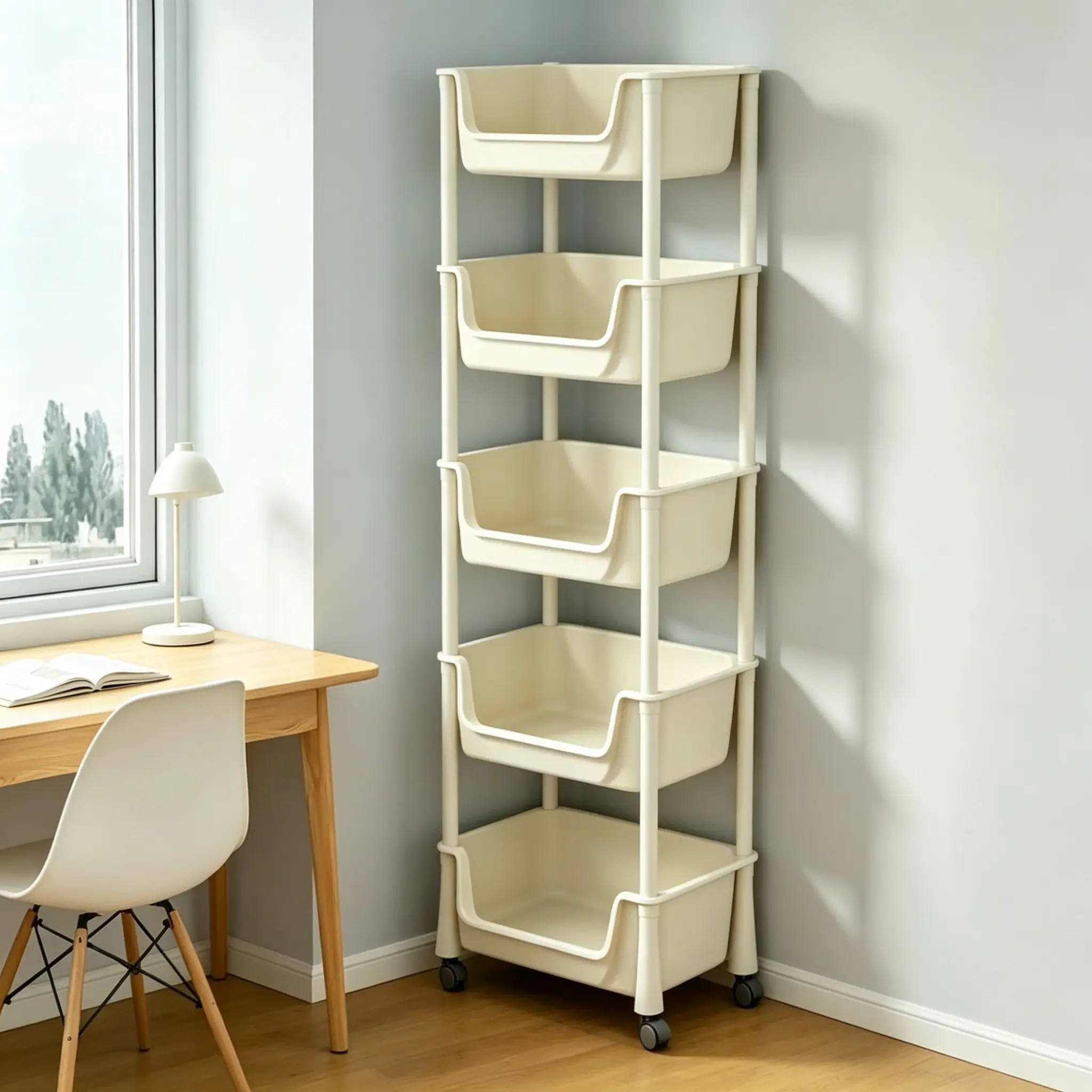 4-5 Tier Rolling Utility Cart with Wheels - Multifunction Storage Organization Shelving Racks with Slide Feature for Kitchen, Hall, Kitchen Accessories