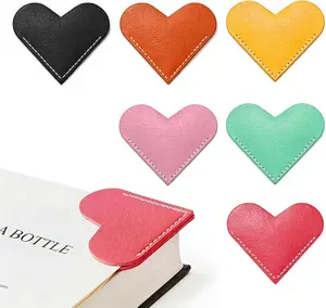 Leather Heart BookmarK 6pcs Cut Corner Page Book Marks for Reading Women, Book Lovers Teachers Students, Cute Handmade Reading Gifts(Love A-6pcs)