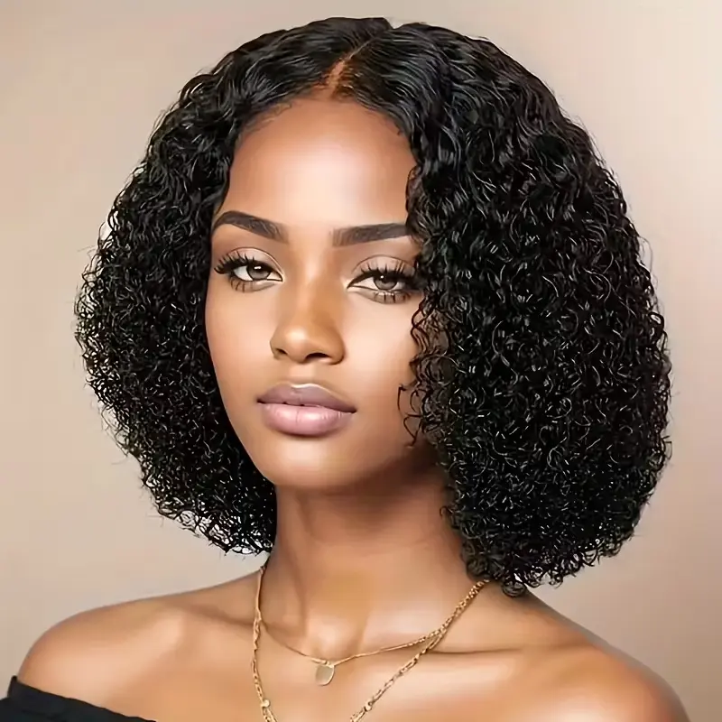 European and American women's wigs, middle-parted short curly hair, African small curl synthetic fiber full head wig