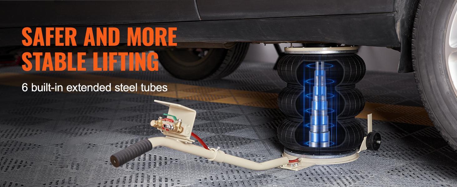 VEVOR Pneumatic Air Jack,  3T / 6600 lbs Triple Bag Air Jack, Airbag Jack with Six Steel Pipes, Lift up to 17.7 inch/450 mm, 3-5 s Fast Lifting Pneumatic Jack, with Long Handles for Car, Garage, Repair