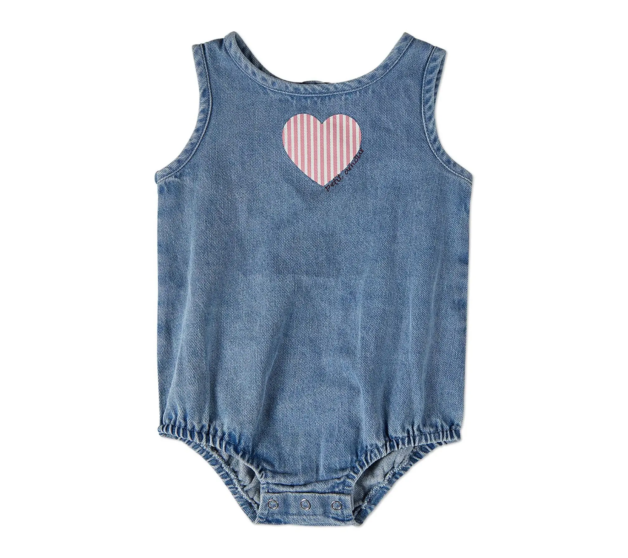 MiniMoi Girls Petit Amour 100% Cotton Denim Romper MiniMoi Girls Petit Amour 100% Cotton Denim Romper