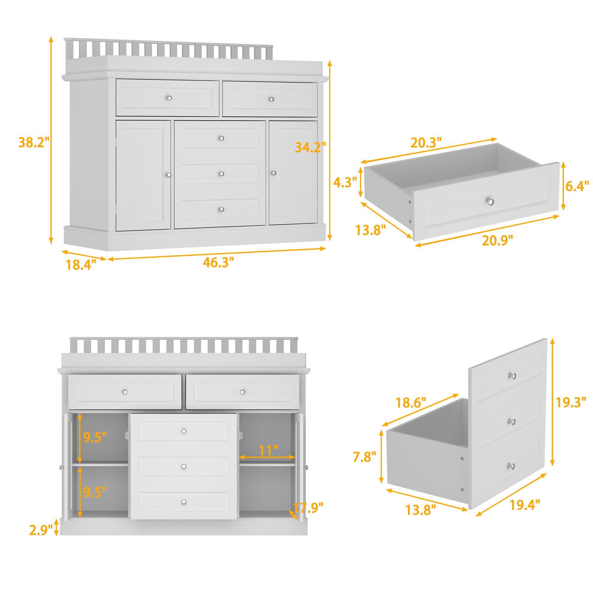 FUFU&GAGA Deborah Changing Table Dresser Antique White with Exposed Shelves, 5 Exposed Drawers & Space for Changing Pad, High-Quality Engineered Wood