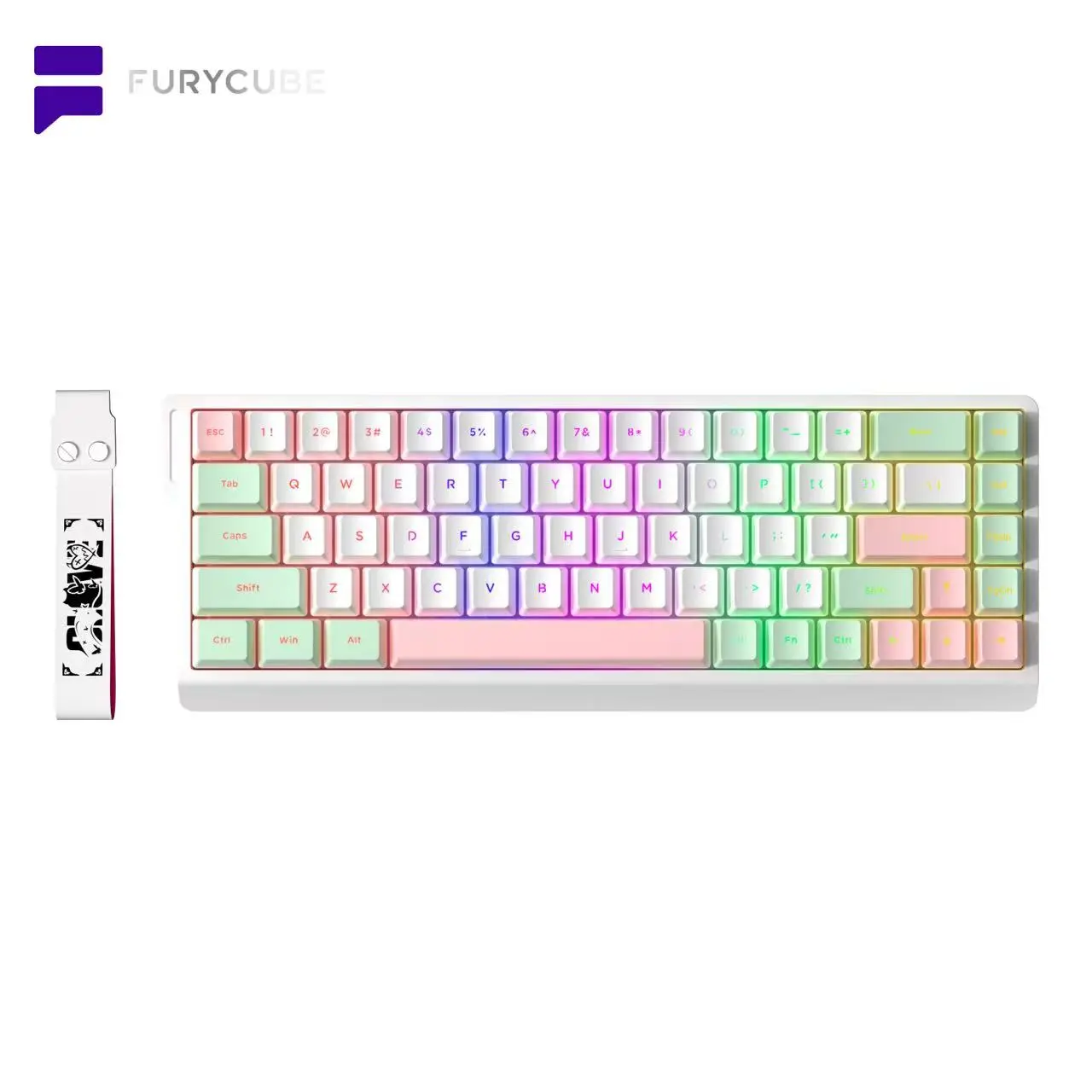 FURYCUBE IP68S Gaming Keyboard,Wireless and wired keyboards 68 Keys with Ribbon, RGB Backlit Membrane Keyboard, PBT Keycaps, BT/2.4GHz/USB-C Tri-mode Cute Ergonomic Silent Keyboard for PC, Mac, PS4, Xbox One, Office, Gift, Light, Smooth,Gaming tiktokshops