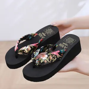 Women Comfortable Sandals Flip Flop Satin Cloth Slippers Women Flip Flops Summer Slope Heel Beach Flip Flops